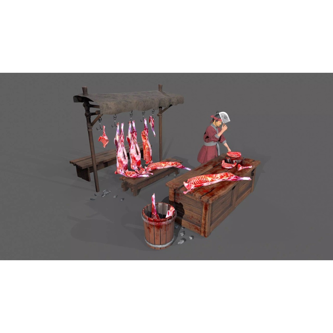 Butcher Shop 3D Model – Low Poly Character with Rigging and Animation - View 2