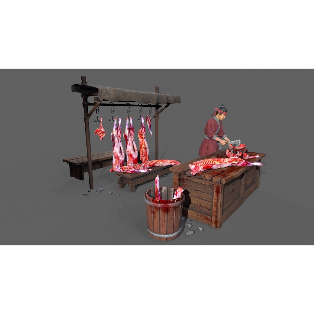 Butcher Shop 3D Model – Low Poly Character with Rigging and Animation - View 3