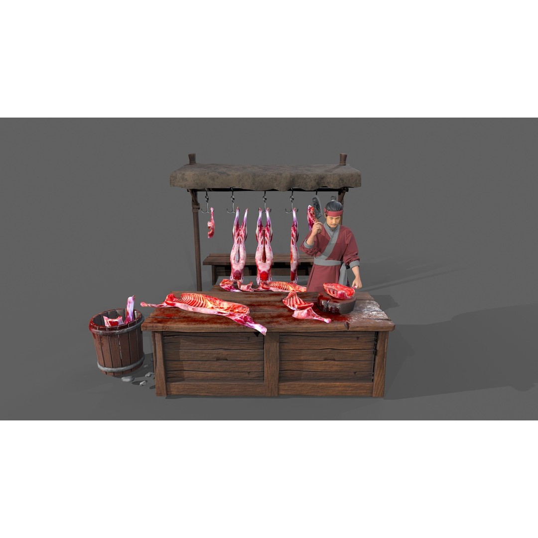 Butcher Shop 3D Model – Low Poly Character with Rigging and Animation - View 4