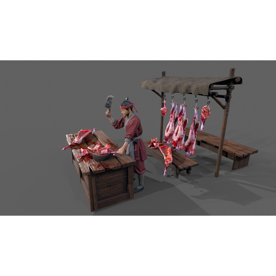 Butcher Shop 3D Model – Low Poly Character with Rigging and Animation - View 5