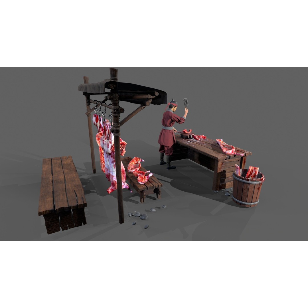 Butcher Shop 3D Model – Low Poly Character with Rigging and Animation - View 6
