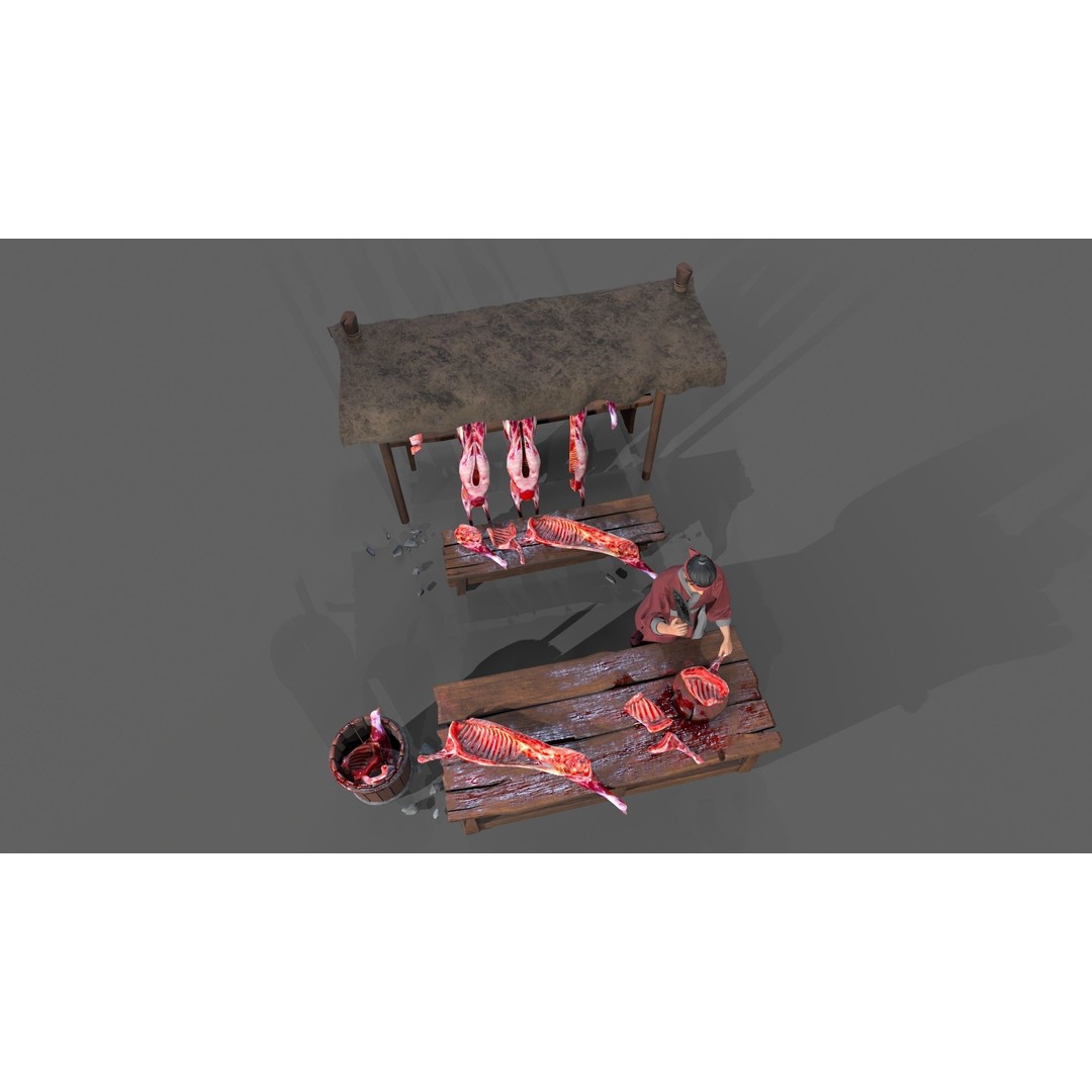 Butcher Shop 3D Model – Low Poly Character with Rigging and Animation - View 7