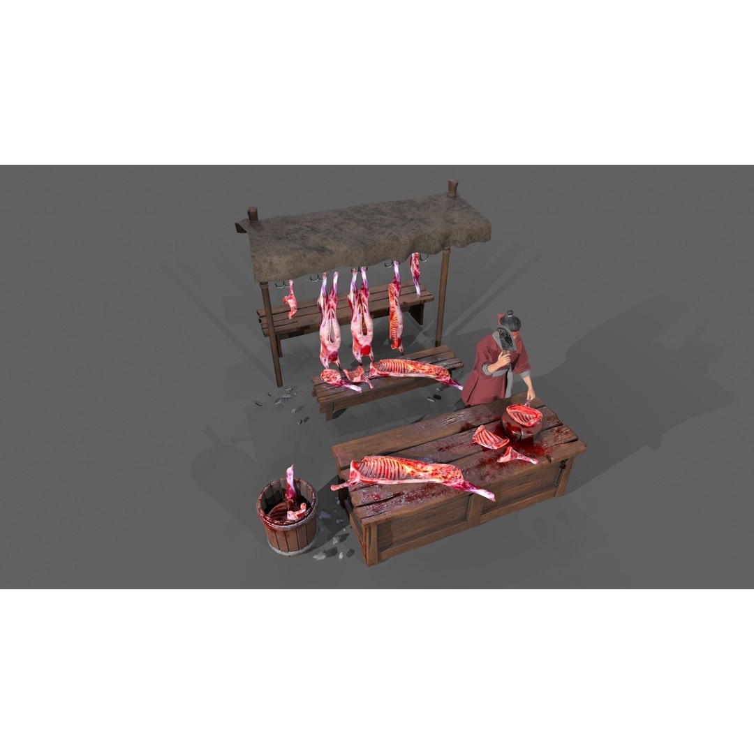 Butcher Shop 3D Model – Low Poly Character with Rigging and Animation - View 8