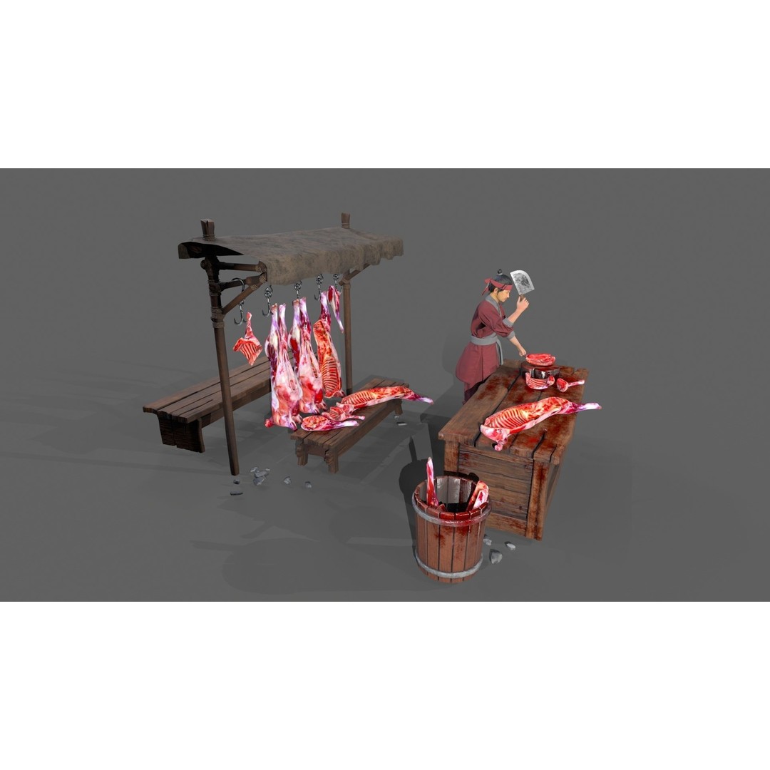 Butcher Shop 3D Model – Low Poly Character with Rigging and Animation - View 9