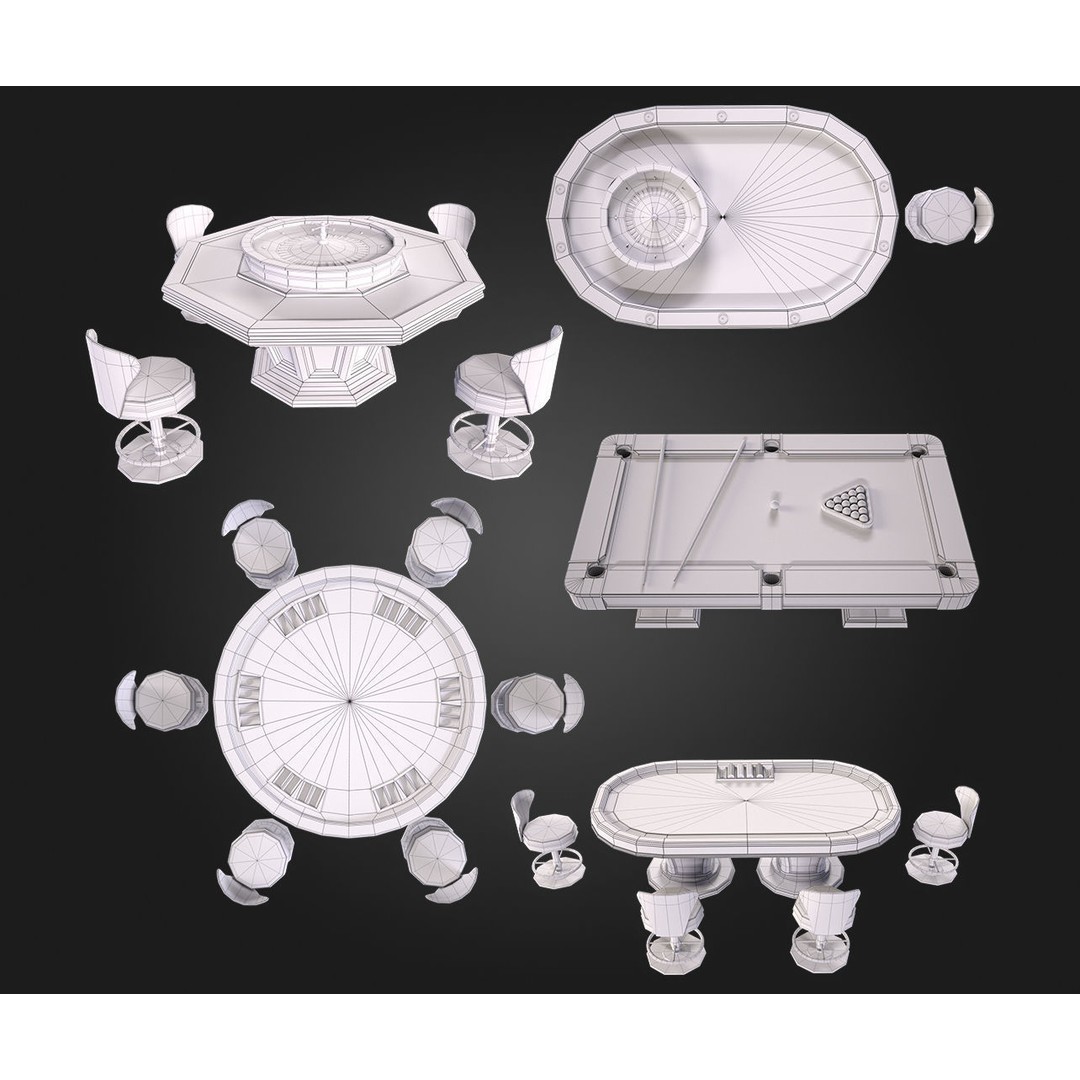 Casino Furniture 3D Model – Low Poly Game Asset, FBX, PBR Textures