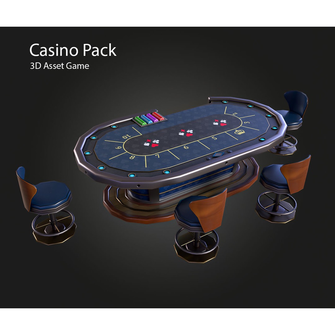 Casino Furniture 3D Model – Low Poly Game Asset, FBX, PBR Textures - View 12
