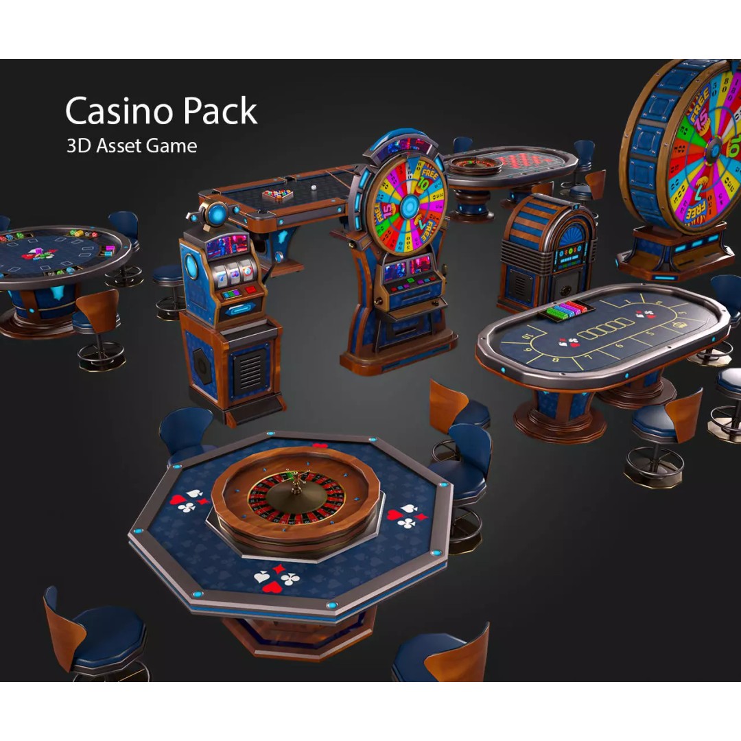Casino Furniture 3D Model – Low Poly Game Asset, FBX, PBR Textures - View 2