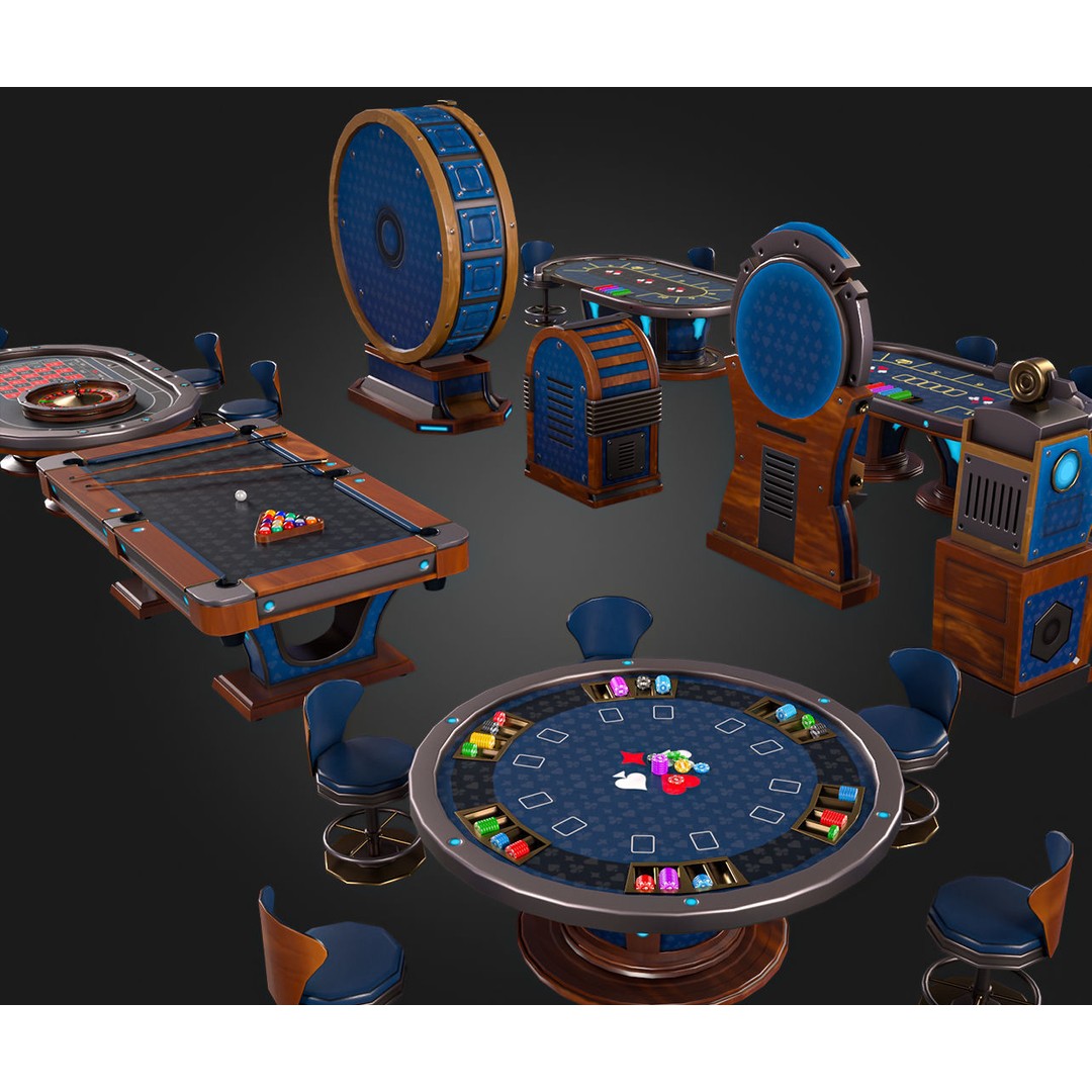 Casino Furniture 3D Model – Low Poly Game Asset, FBX, PBR Textures - View 3