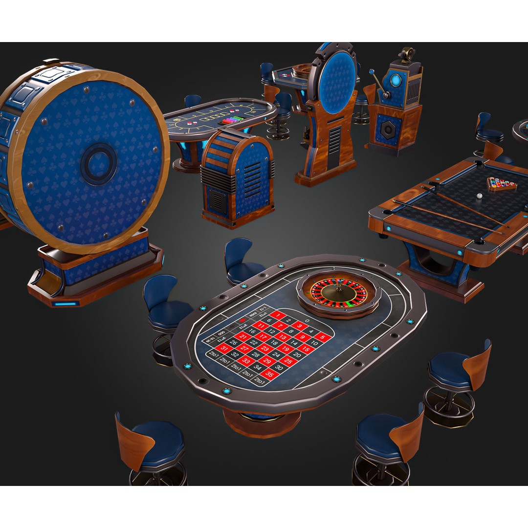 Casino Furniture 3D Model – Low Poly Game Asset, FBX, PBR Textures - View 4