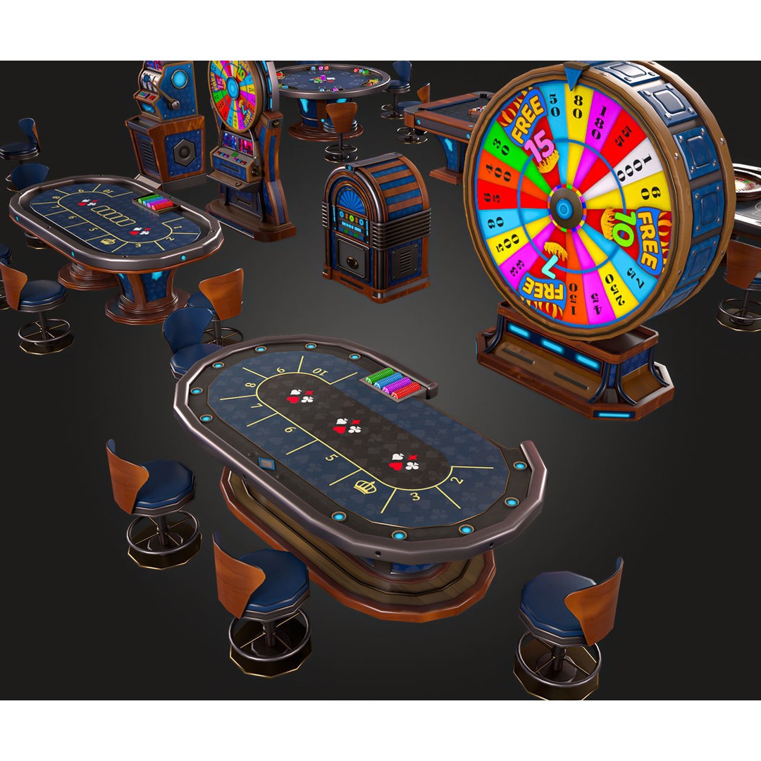 Casino Furniture 3D Model – Low Poly Game Asset, FBX, PBR Textures - View 5