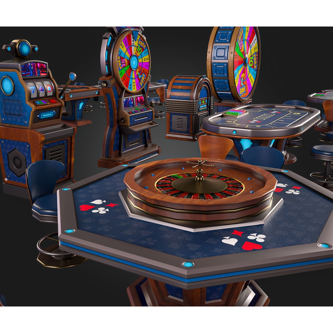 Casino Furniture 3D Model – Low Poly Game Asset, FBX, PBR Textures - View 7