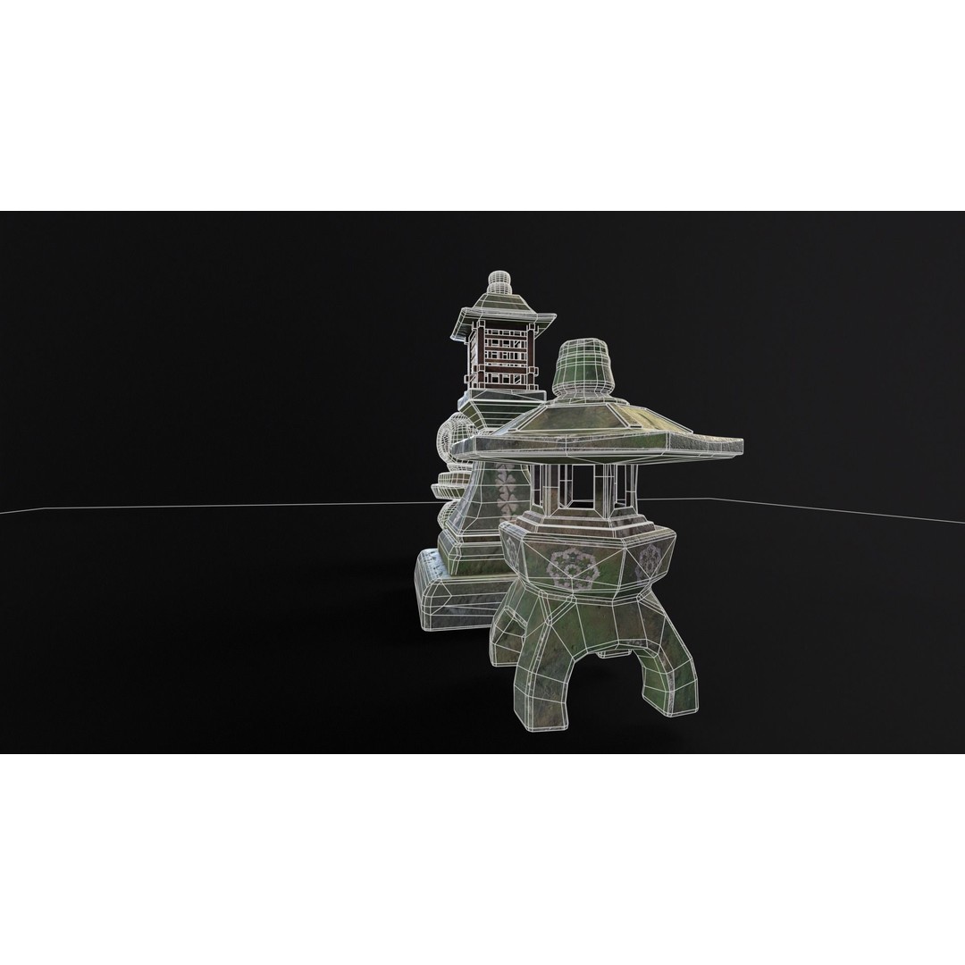 Forest Mystic Japanese Lanterns 3D Model – Low Poly PBR Asset, FBX, OBJ