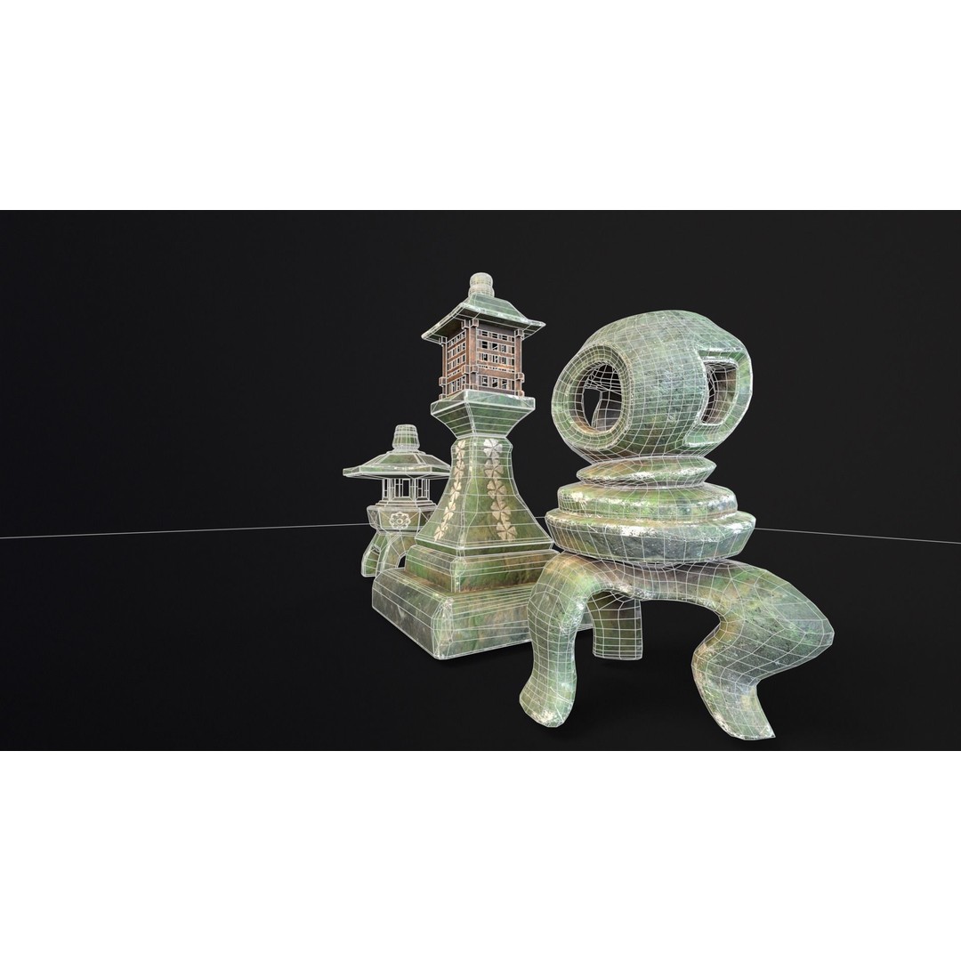 Forest Mystic Japanese Lanterns 3D Model – Low Poly PBR Asset, FBX, OBJ - View 10