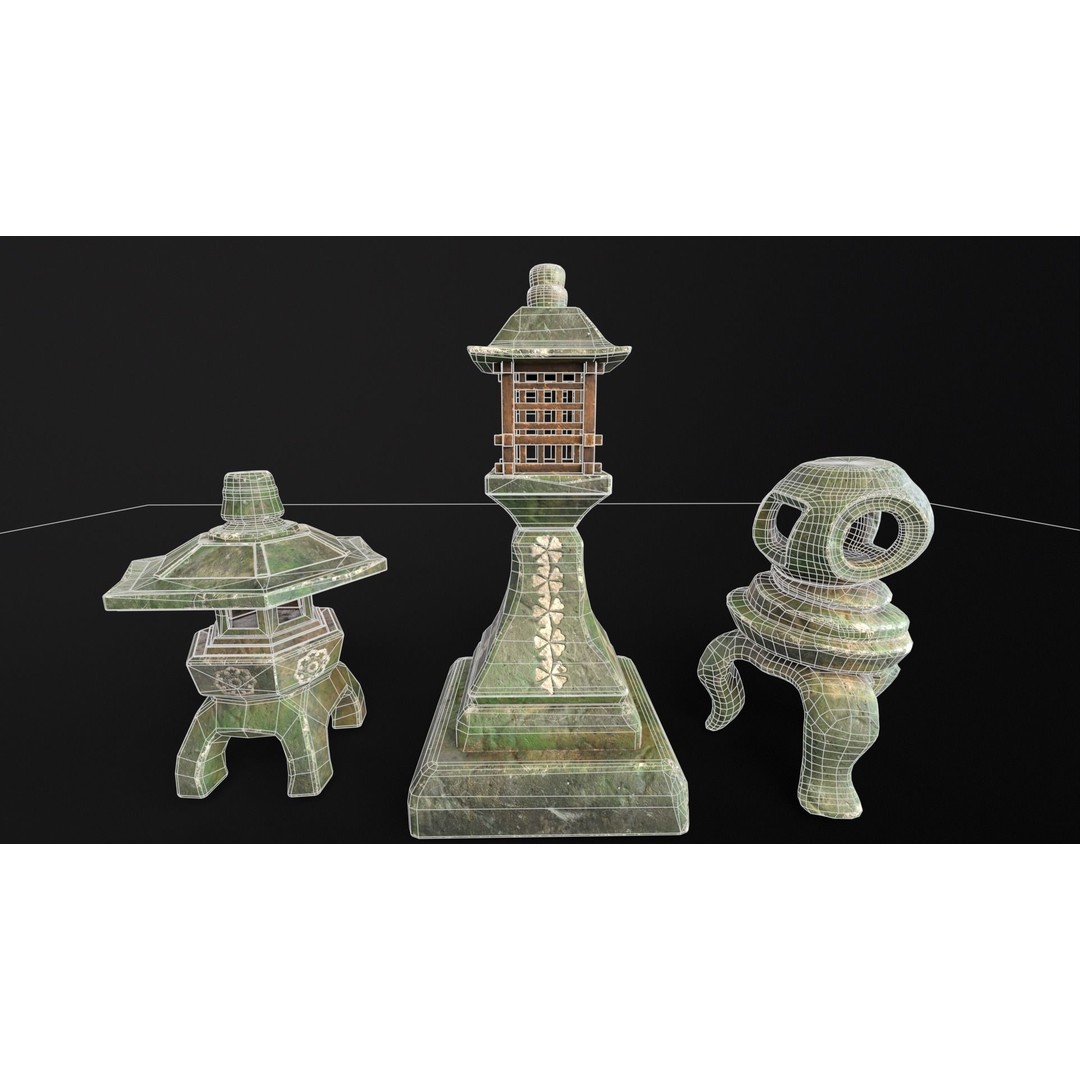 Forest Mystic Japanese Lanterns 3D Model – Low Poly PBR Asset, FBX, OBJ - View 12