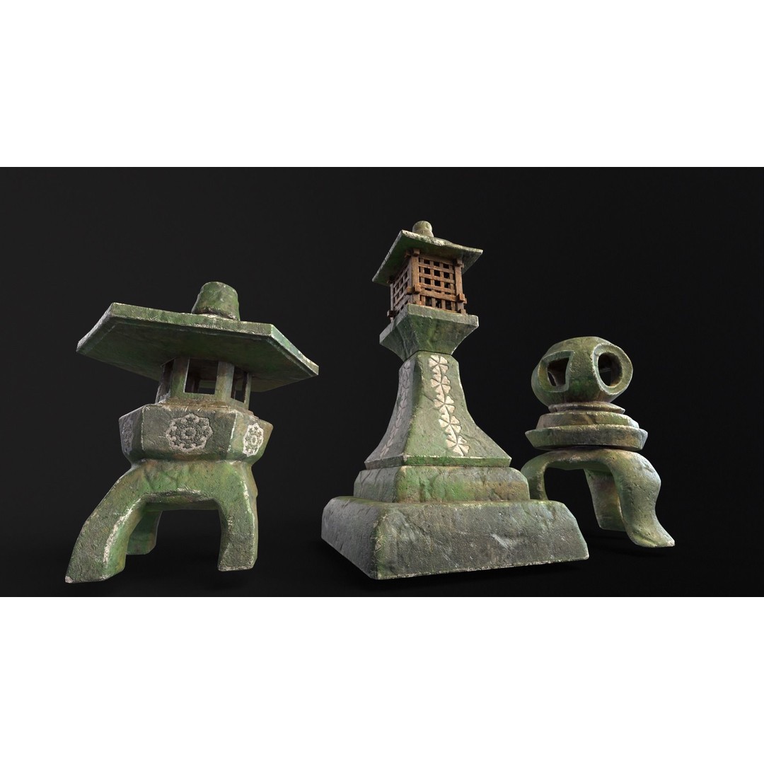 Forest Mystic Japanese Lanterns 3D Model – Low Poly PBR Asset, FBX, OBJ - View 13