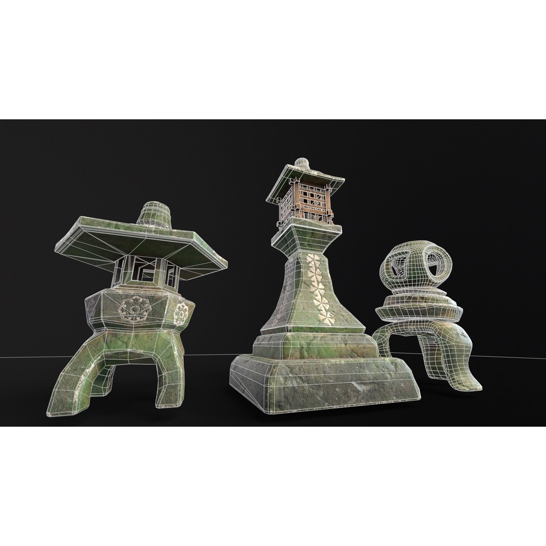 Forest Mystic Japanese Lanterns 3D Model – Low Poly PBR Asset, FBX, OBJ - View 14