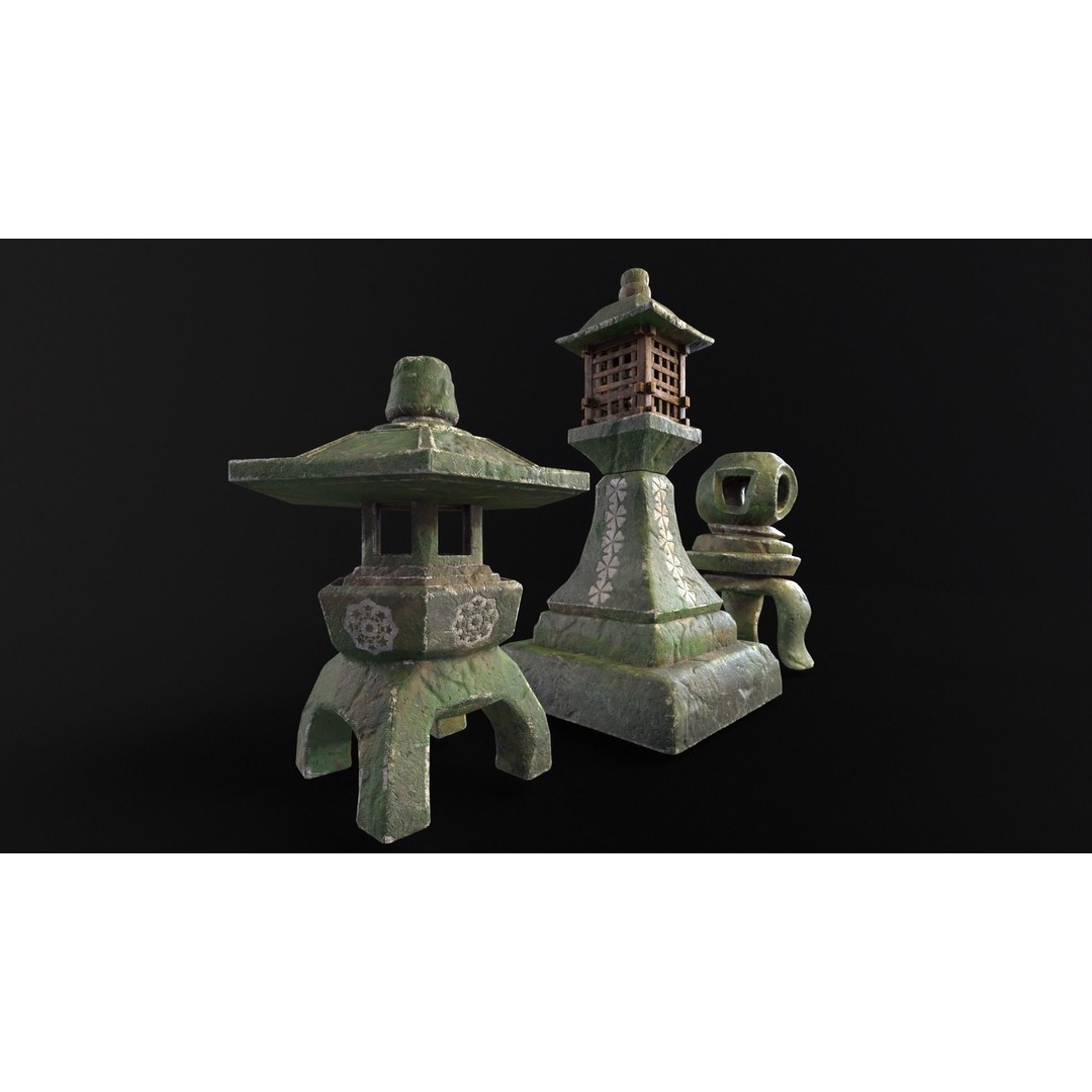 Forest Mystic Japanese Lanterns 3D Model – Low Poly PBR Asset, FBX, OBJ - View 15