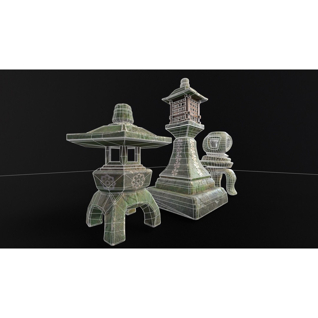 Forest Mystic Japanese Lanterns 3D Model – Low Poly PBR Asset, FBX, OBJ - View 16