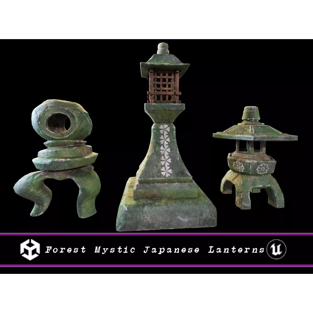 Forest Mystic Japanese Lanterns 3D Model – Low Poly PBR Asset, FBX, OBJ - View 2