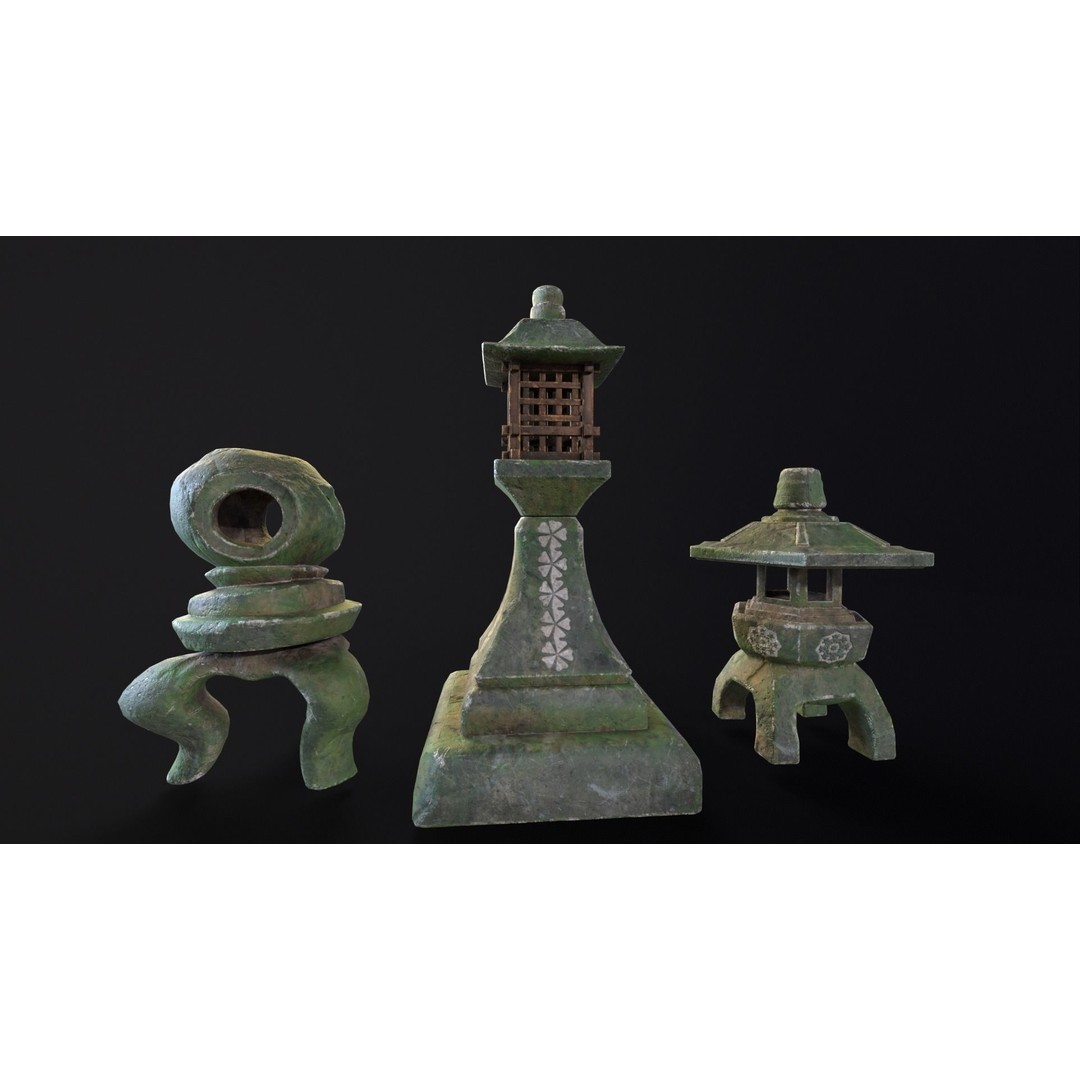 Forest Mystic Japanese Lanterns 3D Model – Low Poly PBR Asset, FBX, OBJ - View 3