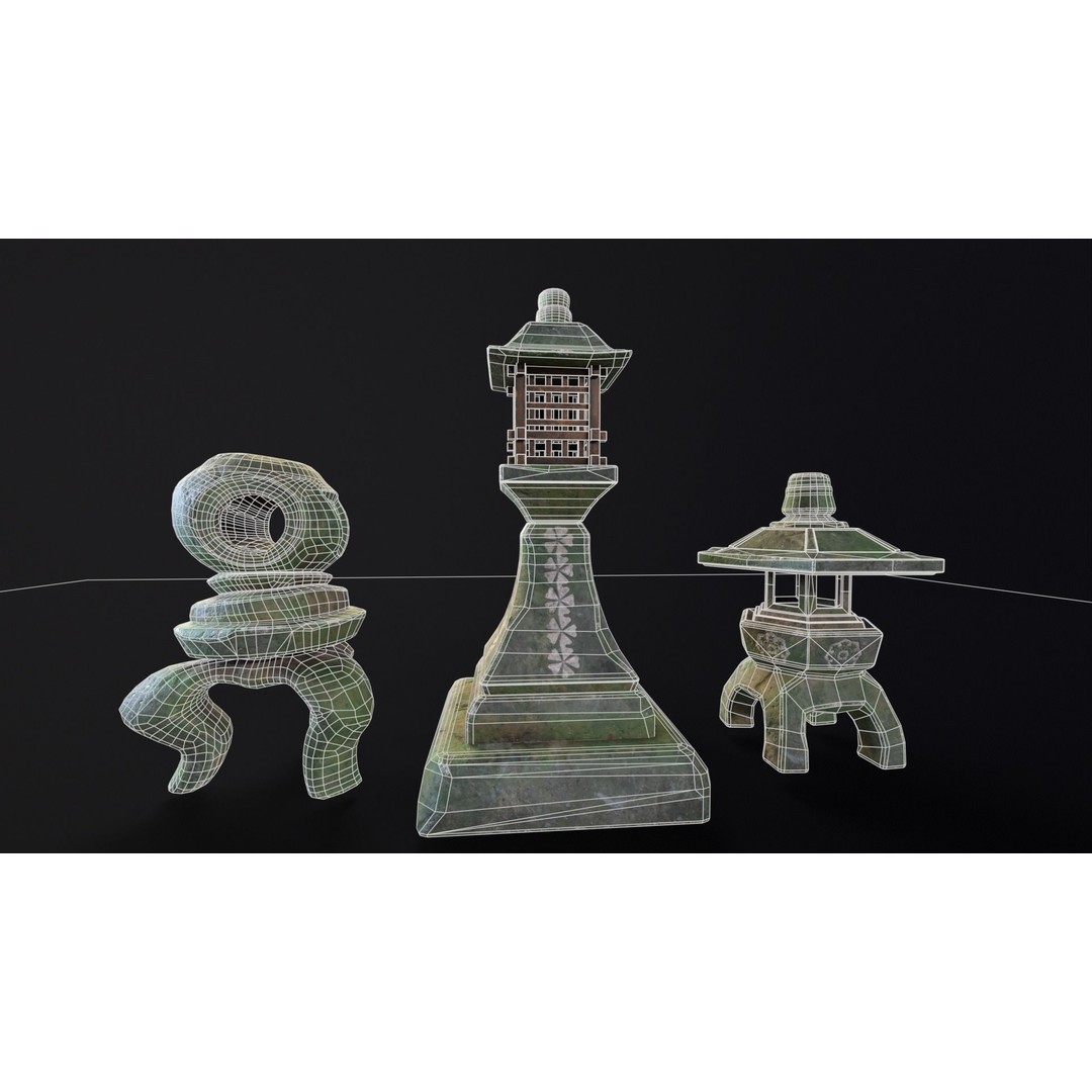 Forest Mystic Japanese Lanterns 3D Model – Low Poly PBR Asset, FBX, OBJ - View 4