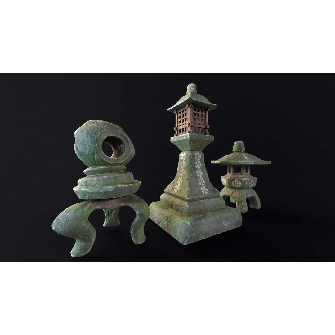 Forest Mystic Japanese Lanterns 3D Model – Low Poly PBR Asset, FBX, OBJ - View 5