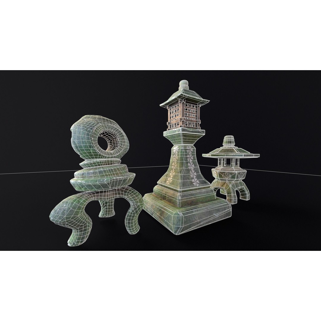 Forest Mystic Japanese Lanterns 3D Model – Low Poly PBR Asset, FBX, OBJ - View 6