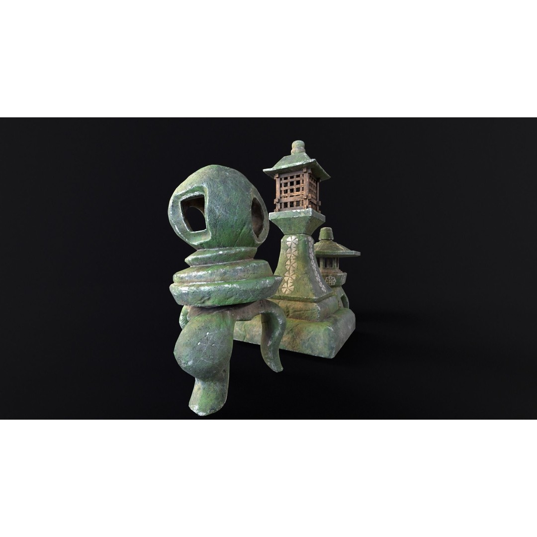 Forest Mystic Japanese Lanterns 3D Model – Low Poly PBR Asset, FBX, OBJ - View 7