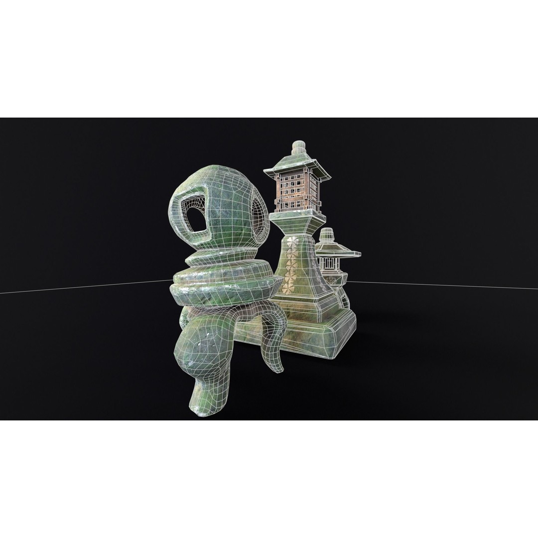 Forest Mystic Japanese Lanterns 3D Model – Low Poly PBR Asset, FBX, OBJ - View 8
