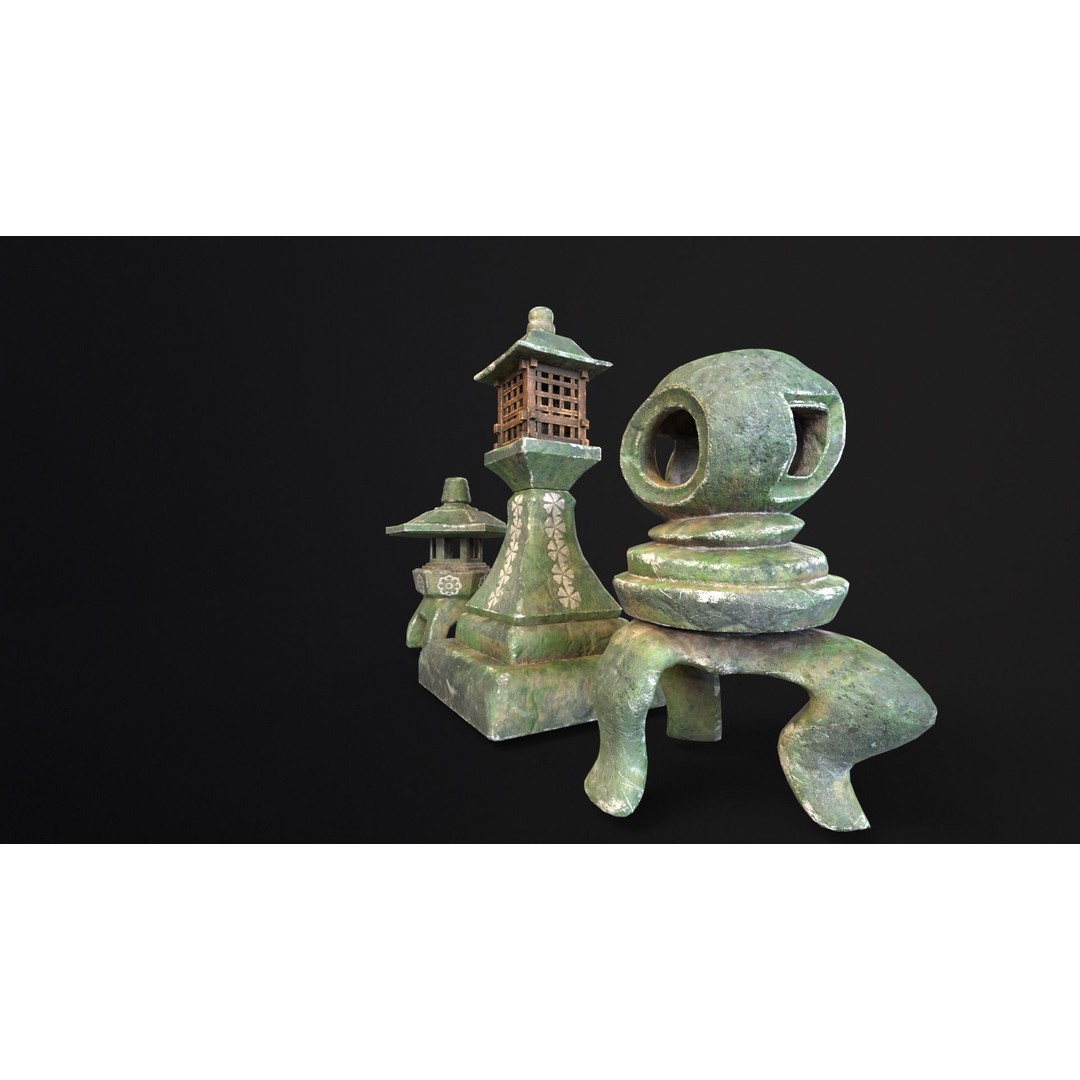 Forest Mystic Japanese Lanterns 3D Model – Low Poly PBR Asset, FBX, OBJ - View 9