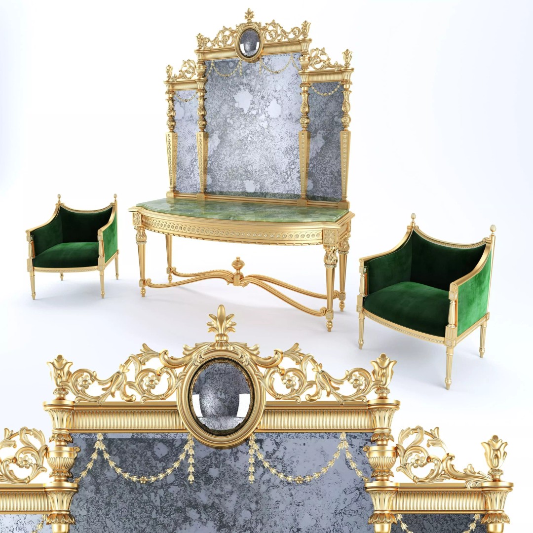 Classical Console Set 3D Model – Rococo Antique Furniture, FBX - View 2