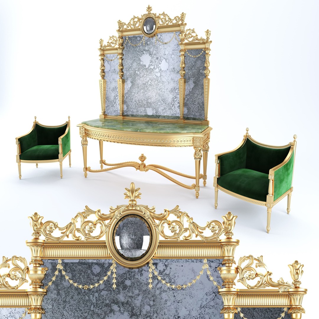 Classical Console Set 3D Model – Rococo Antique Furniture, FBX - View 6