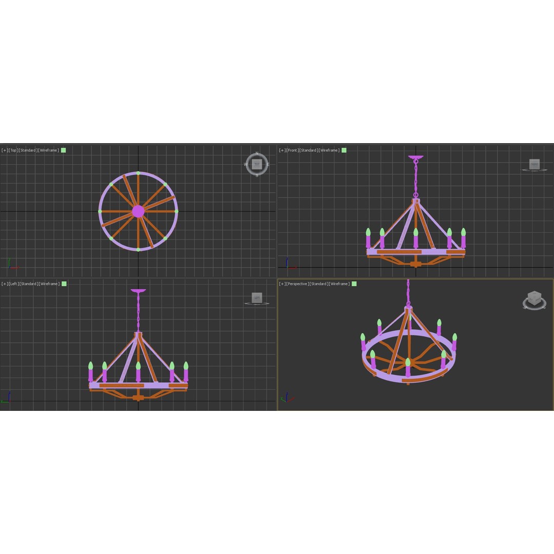 Pendant Lamp Chandelier 3D Model – Rustic Wood and Metal Design, PBR