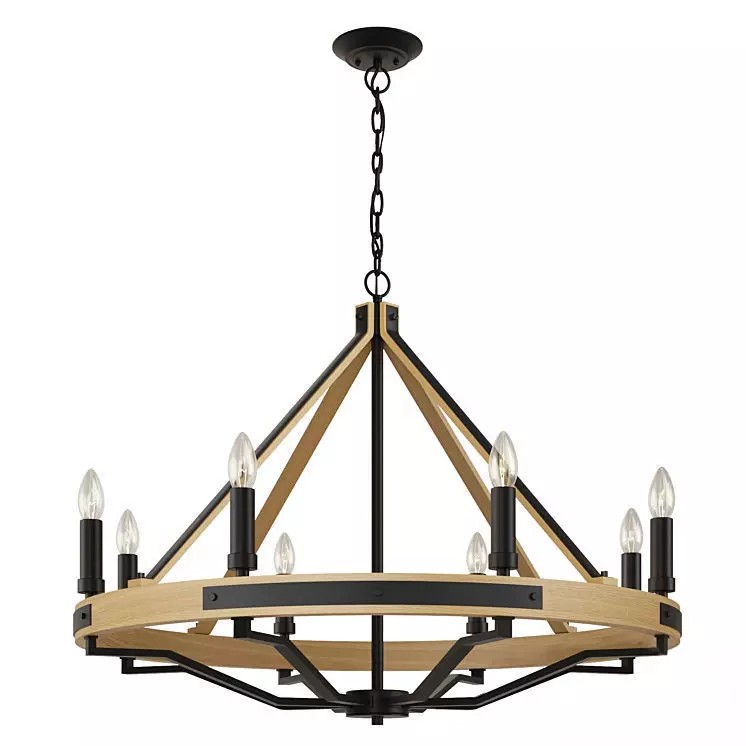 Pendant Lamp Chandelier 3D Model – Rustic Wood and Metal Design, PBR - View 2