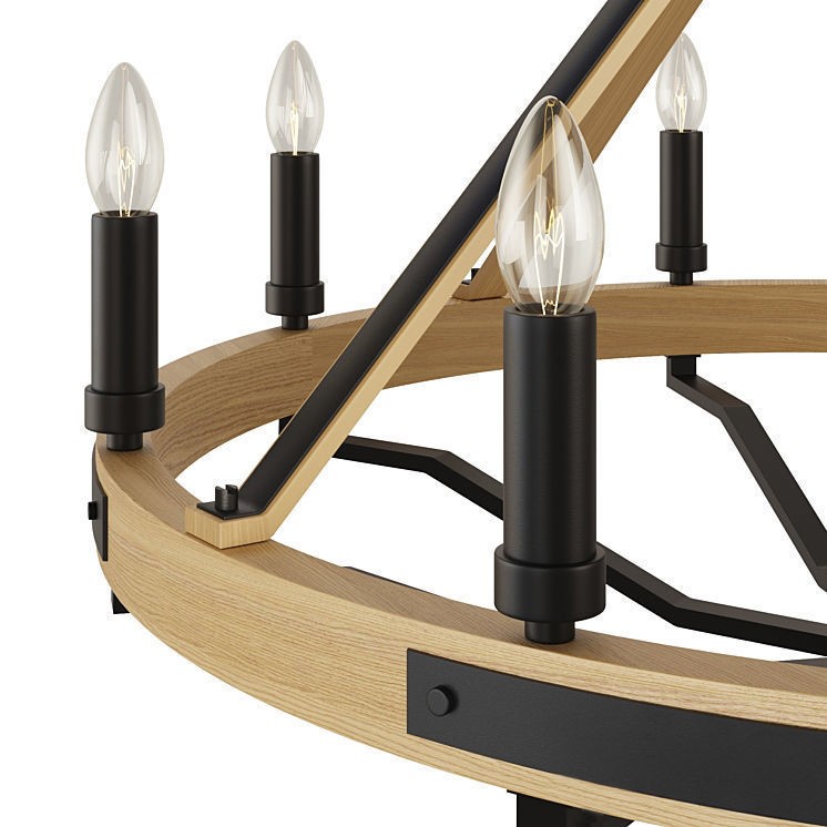 Pendant Lamp Chandelier 3D Model – Rustic Wood and Metal Design, PBR - View 3