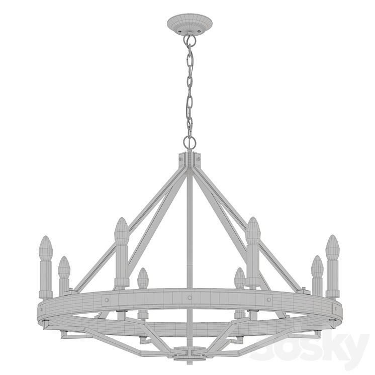 Pendant Lamp Chandelier 3D Model – Rustic Wood and Metal Design, PBR - View 4