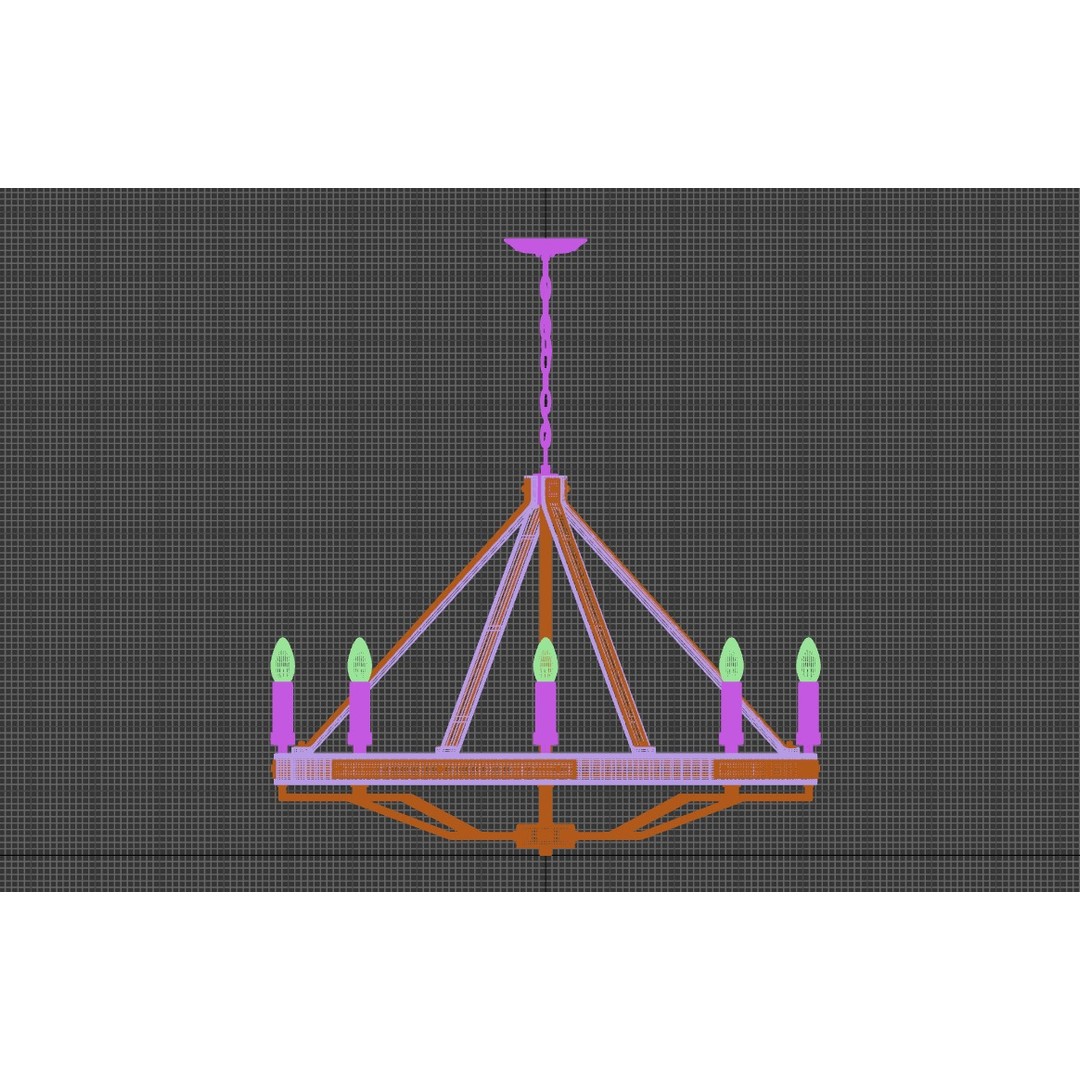 Pendant Lamp Chandelier 3D Model – Rustic Wood and Metal Design, PBR - View 5