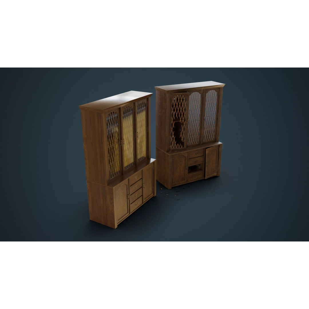 Old Hutch 3D Model – Low Poly Furniture Asset, FBX, PBR Textures - View 2