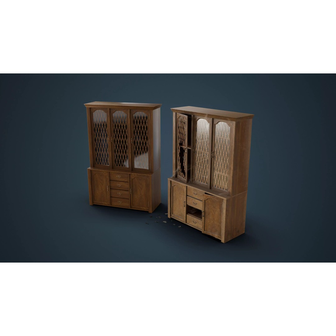 Old Hutch 3D Model – Low Poly Furniture Asset, FBX, PBR Textures - View 6
