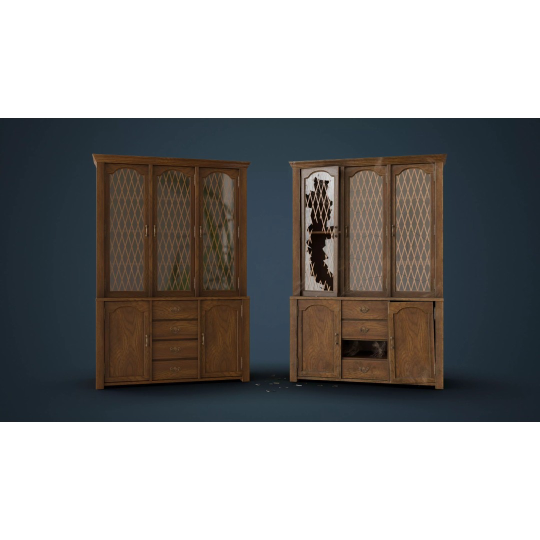 Old Hutch 3D Model – Low Poly Furniture Asset, FBX, PBR Textures - View 7