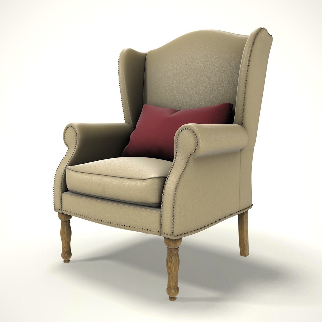 Wingback Chair 3D Model – Low Poly Farmhouse Furniture, FBX, Blender - View 10