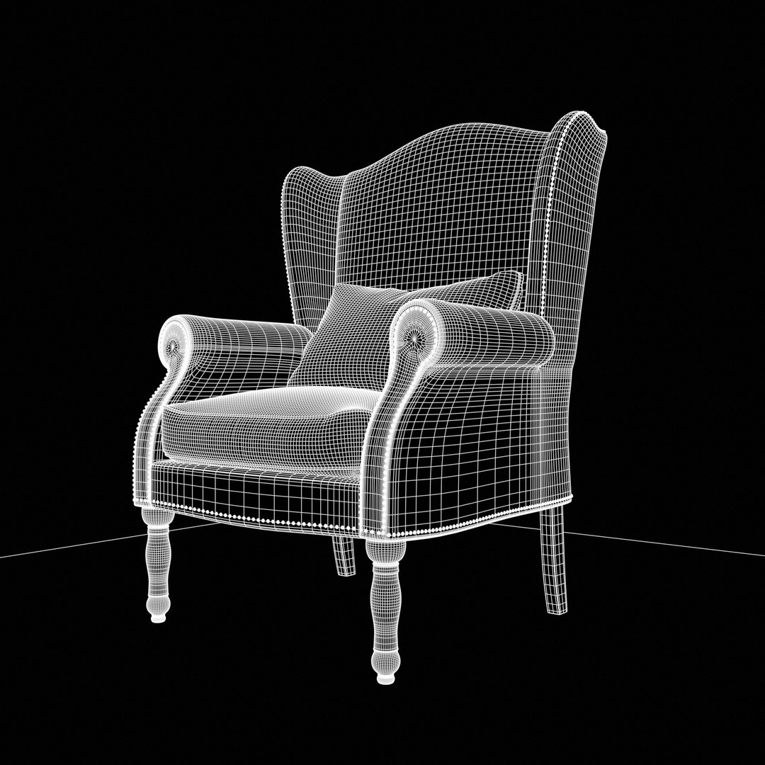 Wingback Chair 3D Model – Low Poly Farmhouse Furniture, FBX, Blender - View 15