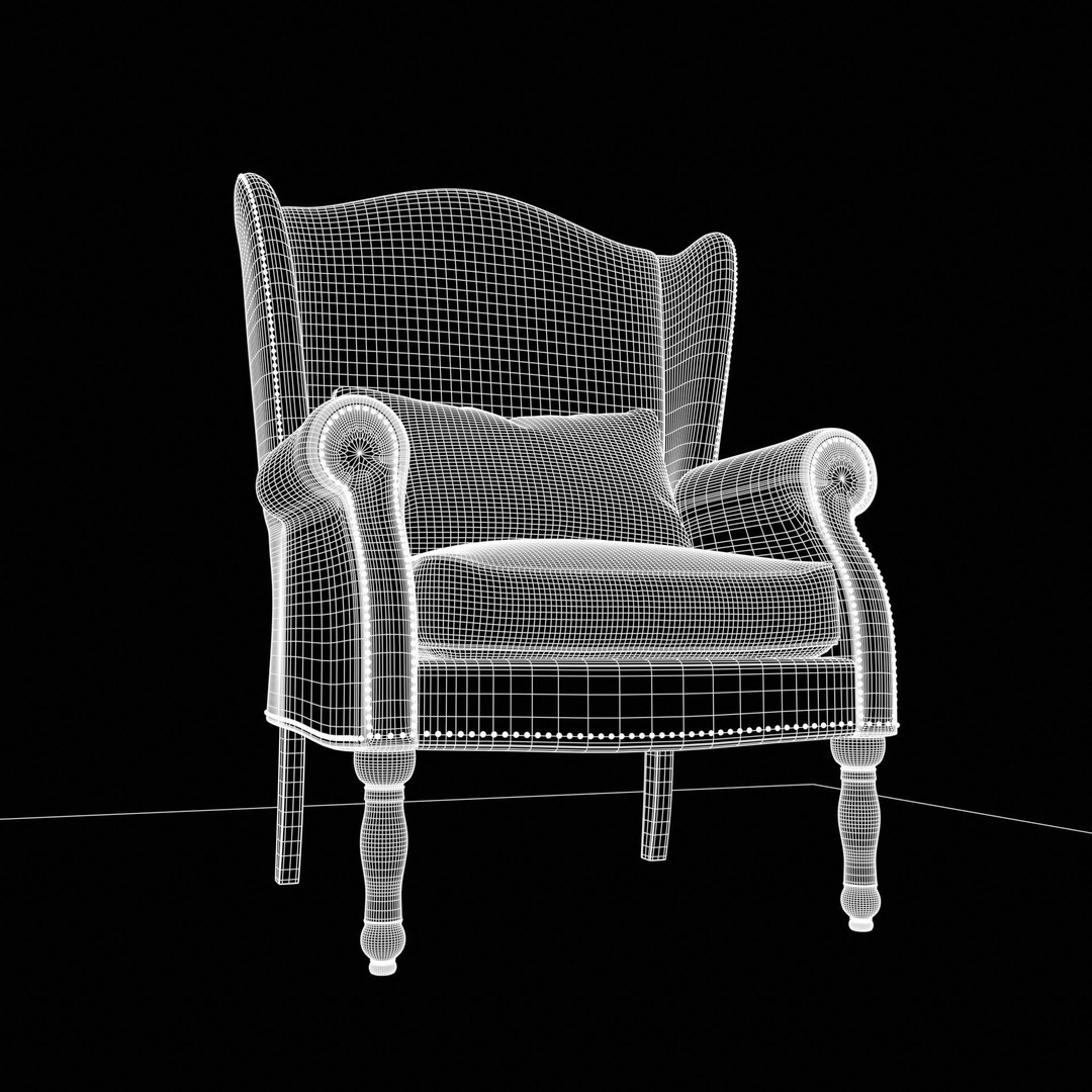 Wingback Chair 3D Model – Low Poly Farmhouse Furniture, FBX, Blender - View 16