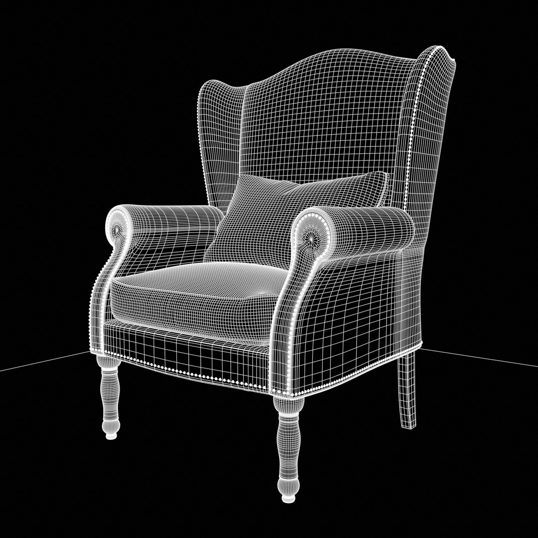 Wingback Chair 3D Model – Low Poly Farmhouse Furniture, FBX, Blender - View 17