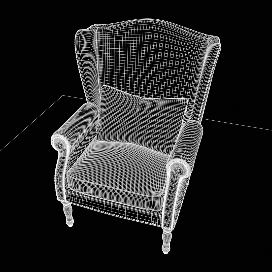 Wingback Chair 3D Model – Low Poly Farmhouse Furniture, FBX, Blender - View 18