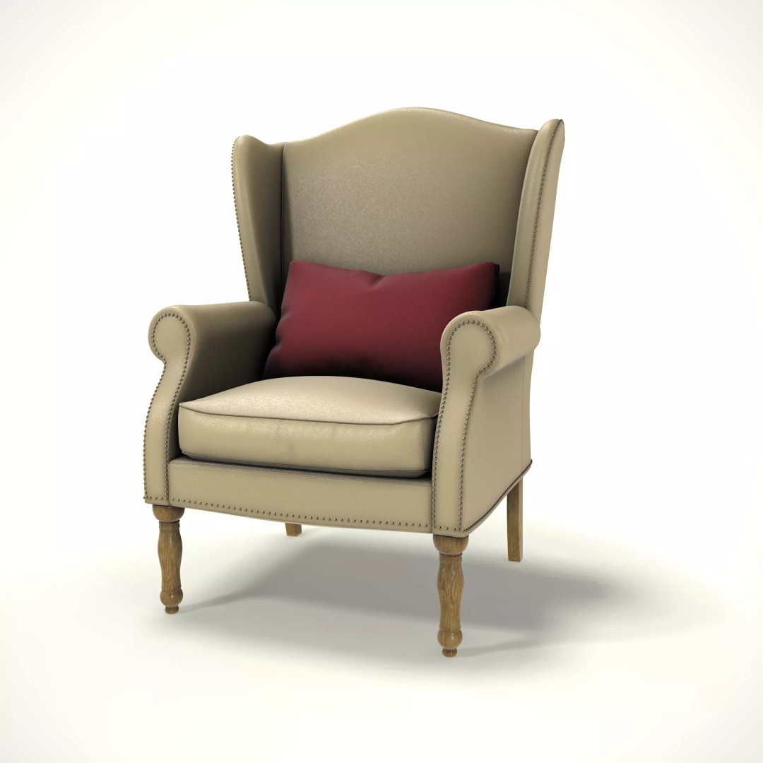 Wingback Chair 3D Model – Low Poly Farmhouse Furniture, FBX, Blender - View 2