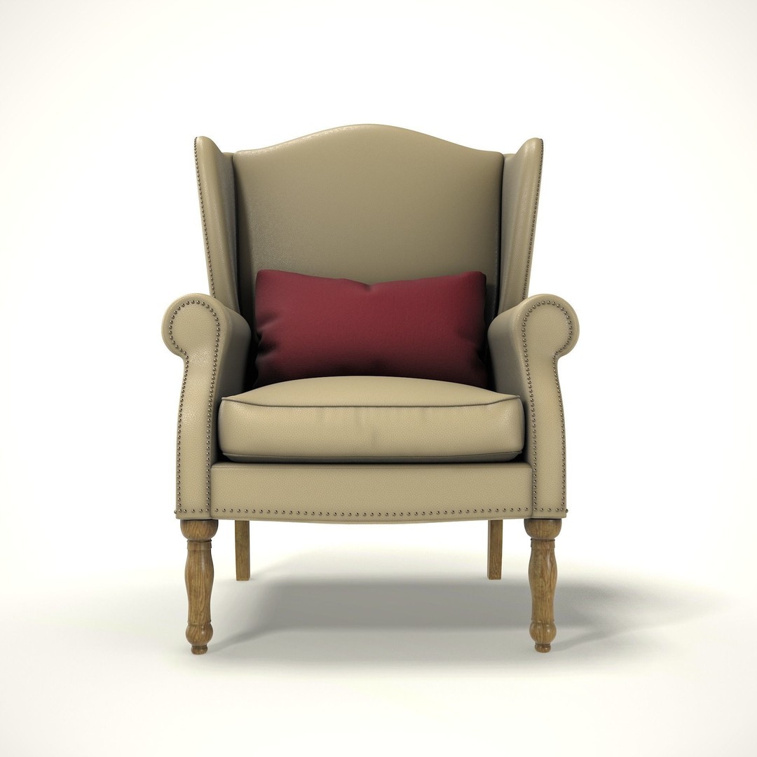 Wingback Chair 3D Model – Low Poly Farmhouse Furniture, FBX, Blender - View 3