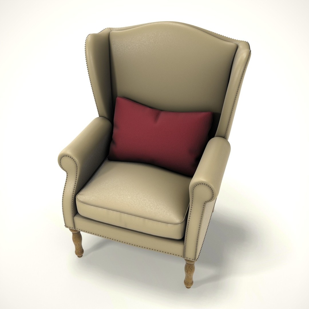 Wingback Chair 3D Model – Low Poly Farmhouse Furniture, FBX, Blender - View 4