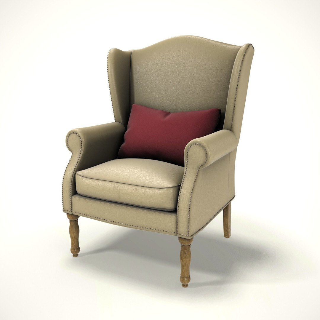 Wingback Chair 3D Model – Low Poly Farmhouse Furniture, FBX, Blender - View 5