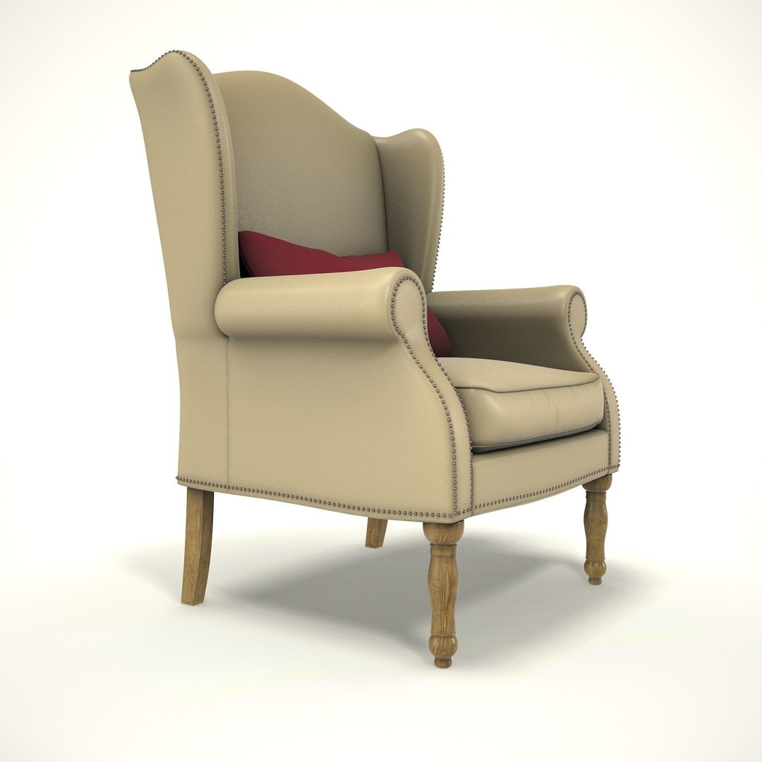 Wingback Chair 3D Model – Low Poly Farmhouse Furniture, FBX, Blender - View 6